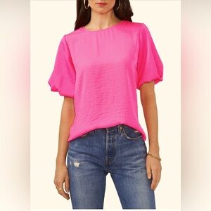 Vince Camuto Puff Sleeve Hammered Satin Blouse